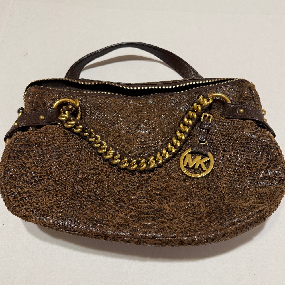 Michael Kors Brown Python Embossed Leather Satchel - image 1